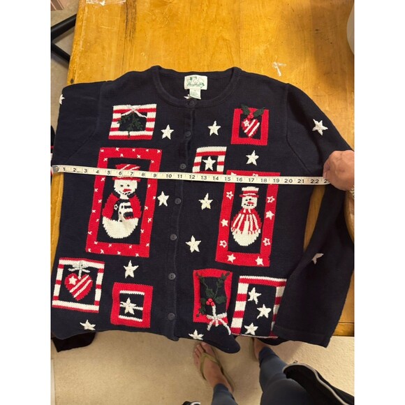 The Quacker Factory Embroidered Patriotic Snowmen Sweater Cardigan Size M a27 - Picture 9 of 10